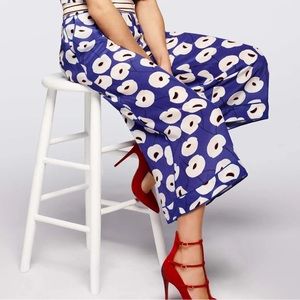 Blue Silk Floral Culottes Wide Leg Pants